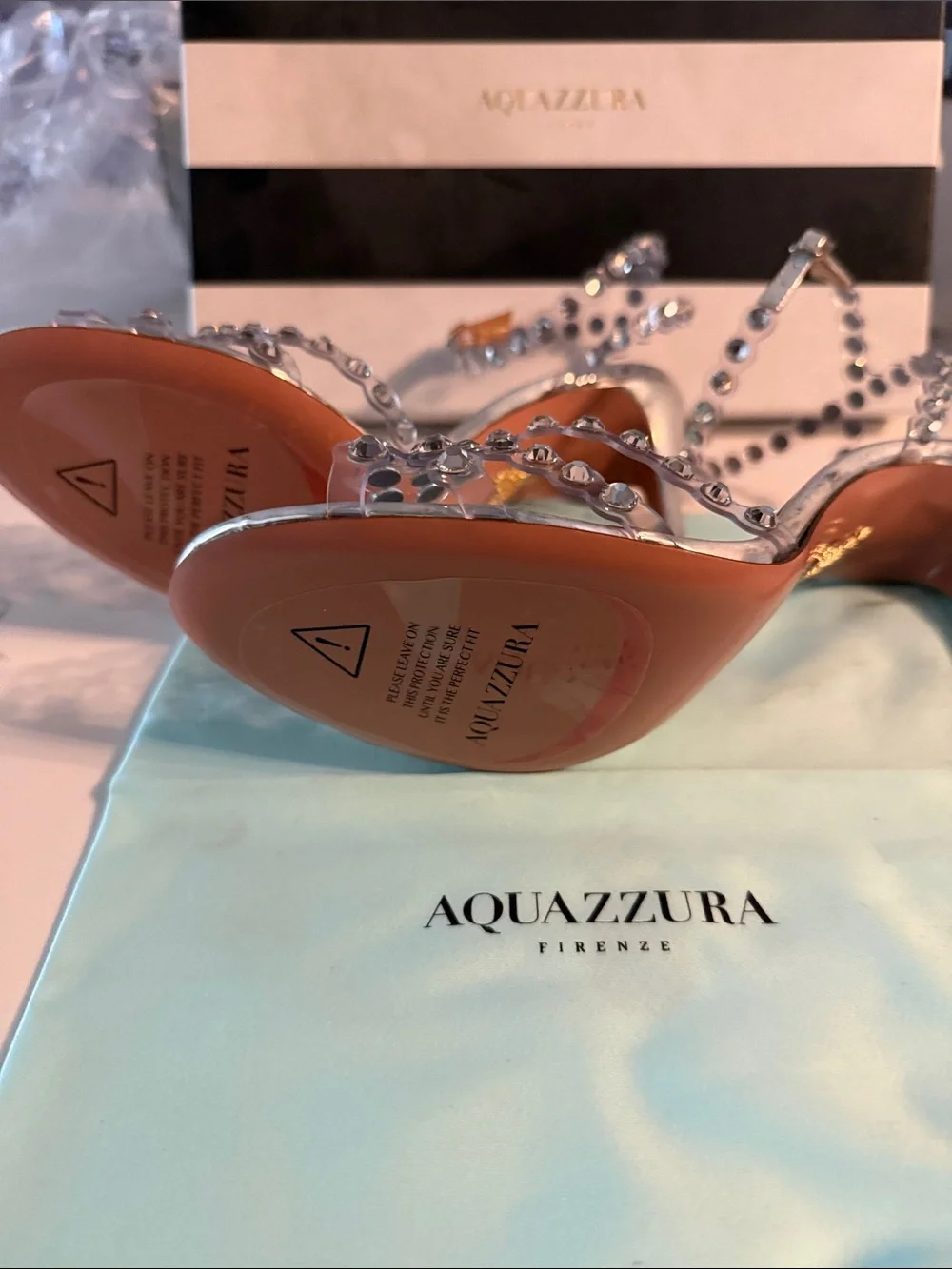 Aquazzura Silver Crystal Strap Stiletto Sandals